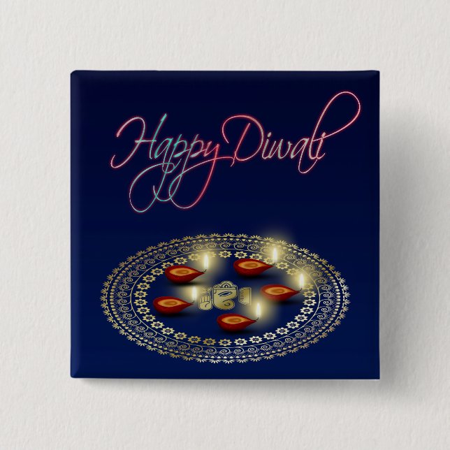 Happy Diwali Ganesha Rangoli - Button (Front)