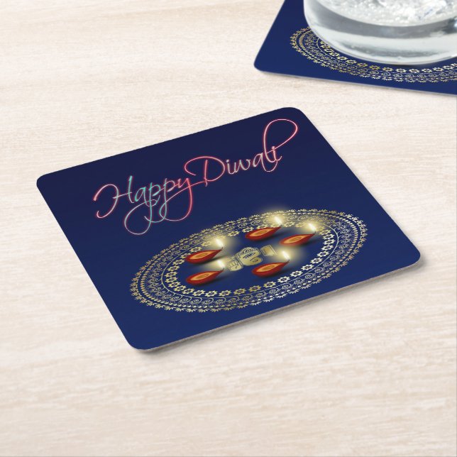 Happy Diwali Ganesha Rangoli - Paper Coaster (Angled)