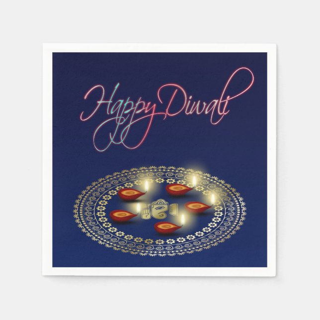 Happy Diwali Ganesha Rangoli - Paper Napkin (Front)