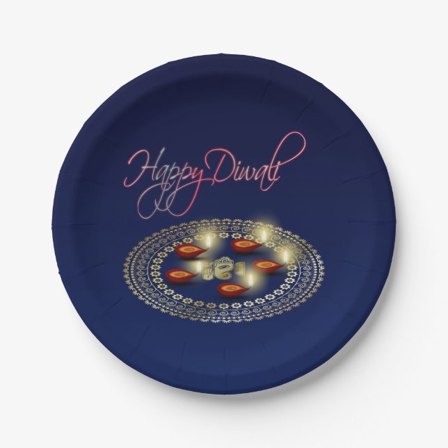 Happy Diwali Ganesha Rangoli - Paper Plate (Front)