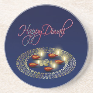 Happy Diwali Ganesha Rangoli - Sandstone Coaster