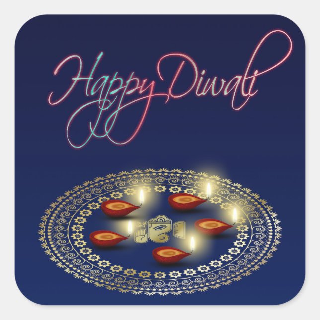 Happy Diwali Ganesha Rangoli - Sticker (Front)