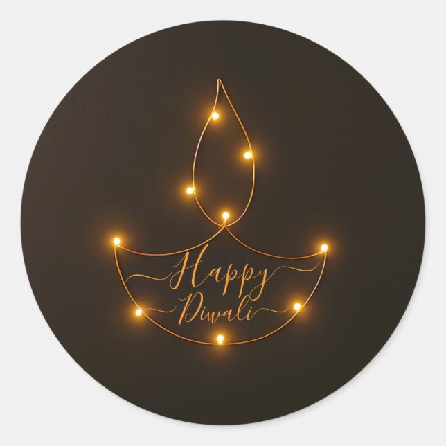 Happy Diwali Glowing Diya Light Art Classic Round Sticker (Front)