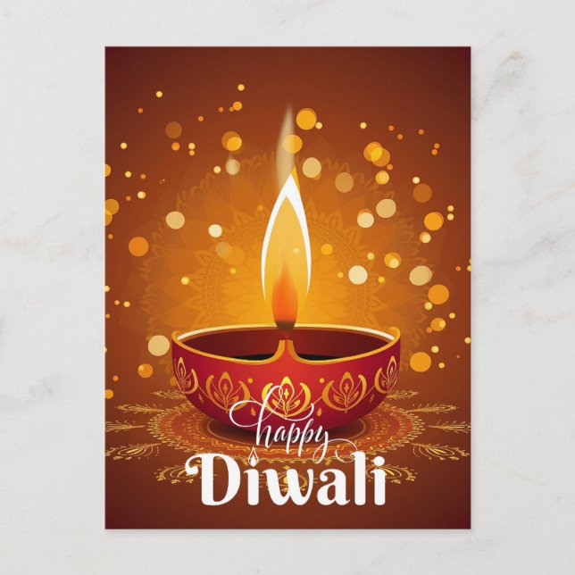 Happy Diwali Glowing Red Diya Festival of Light Holiday Postcard (Front)
