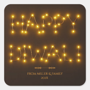 Happy Diwali Glowing Warm String Lights Square Sticker