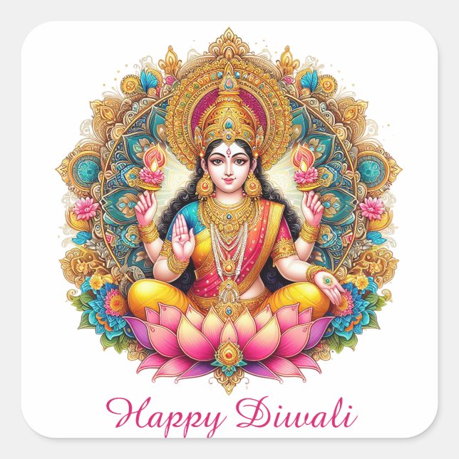 Happy Diwali Goddess Lakshmi Festival of Light Square Sticker (Front)