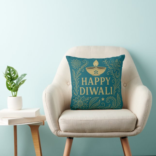 Happy Diwali Gold & Black Elegant Throw Pillow (Chair)