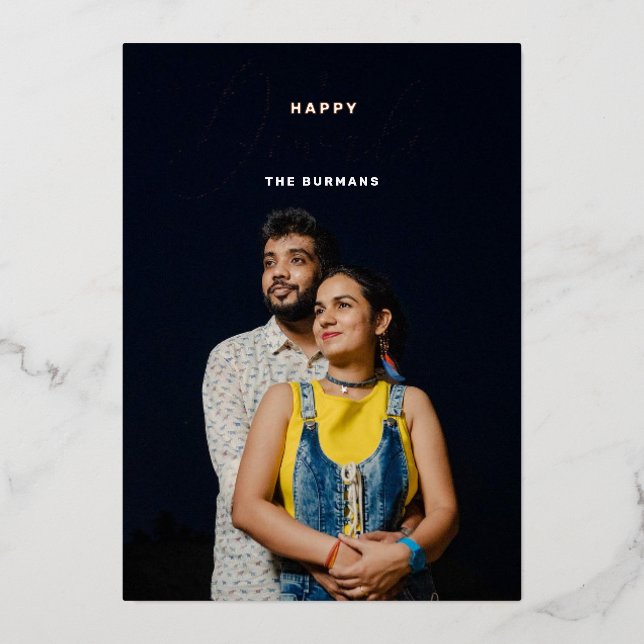 Happy Diwali. Gold elegant festival of lights Foil Holiday Card (Front)