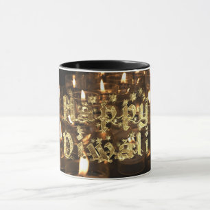 Happy Diwali Gold Stars Typography Candlelight Mug