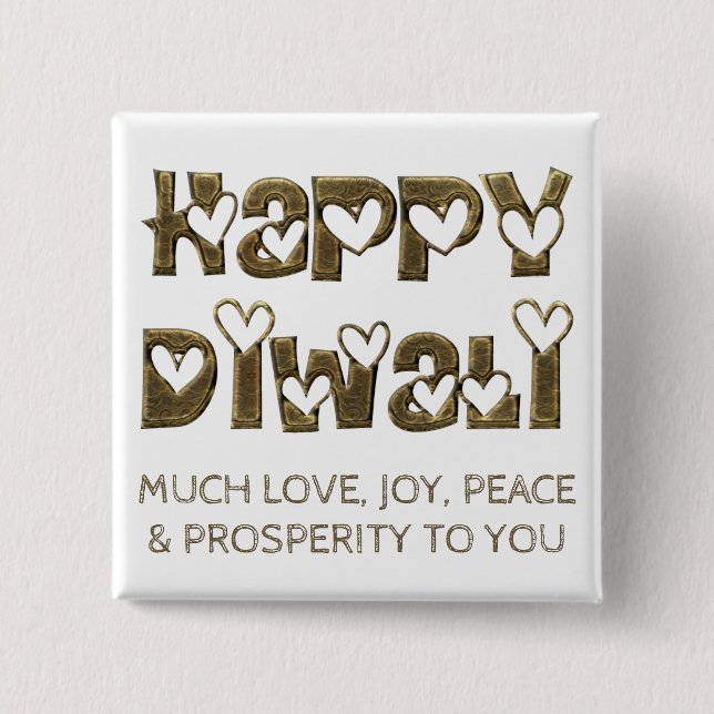 Happy Diwali Greeting Cute Heart Typography Button (Front)