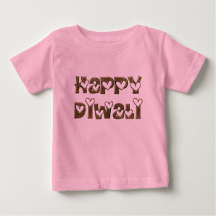 Happy Diwali Greeting Cute Hearts Typography Baby T-Shirt