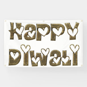 Happy Diwali Greeting Cute Hearts Typography Banner