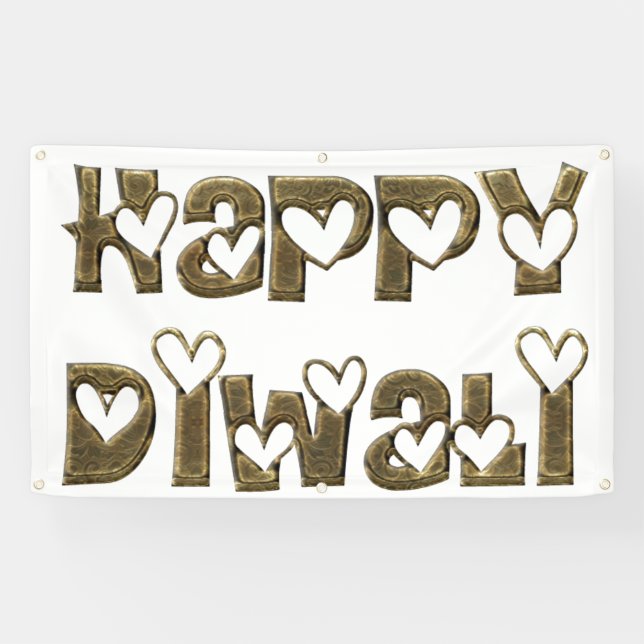 Happy Diwali Greeting Cute Hearts Typography Banner (Horizontal)
