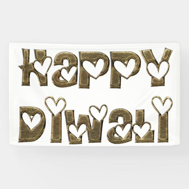 Happy Diwali Greeting Cute Hearts Typography Banner (Horizontal)