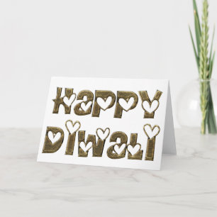 Happy Diwali Greeting Cute Hearts Typography Card