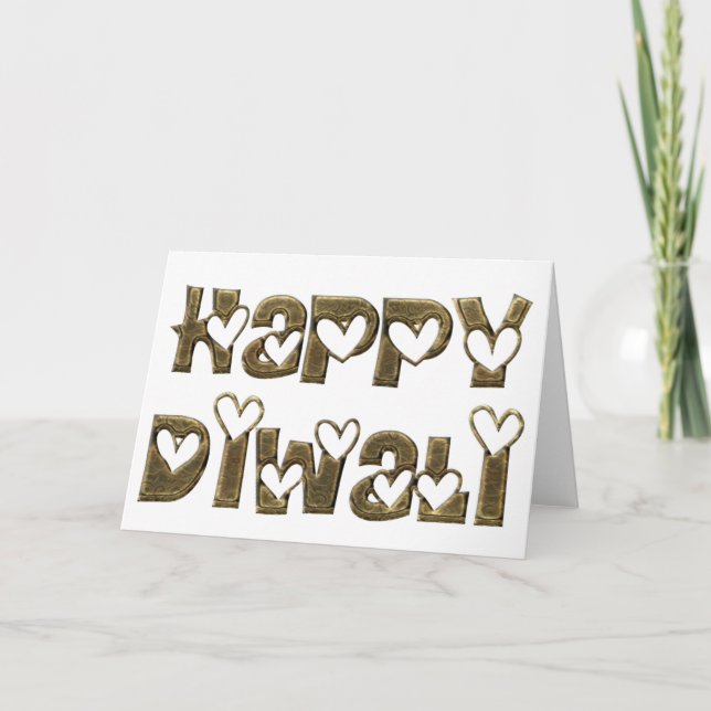 Happy Diwali Greeting Cute Hearts Typography Card (Front)