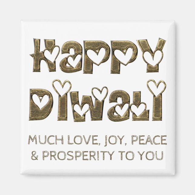 Happy Diwali Greeting Cute Hearts Typography Magnet (Front)