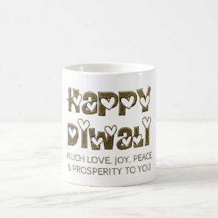 Happy Diwali Greeting Cute Hearts Typography Mug