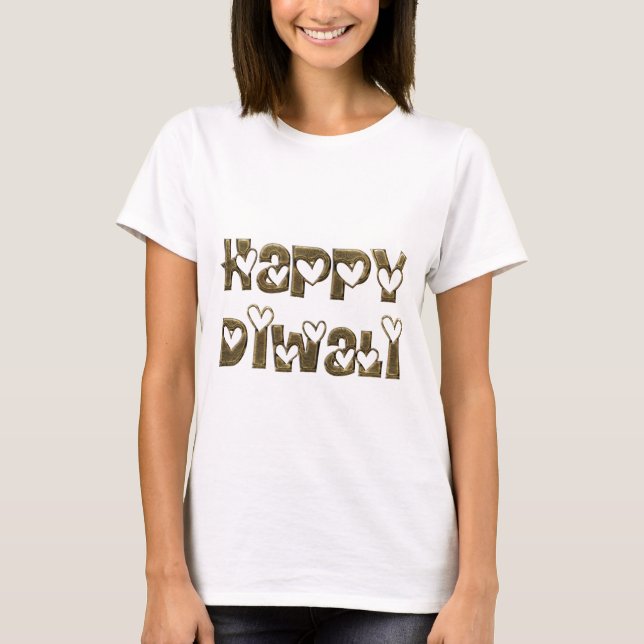 Happy Diwali Greeting Cute Hearts Typography T-Shirt (Front)