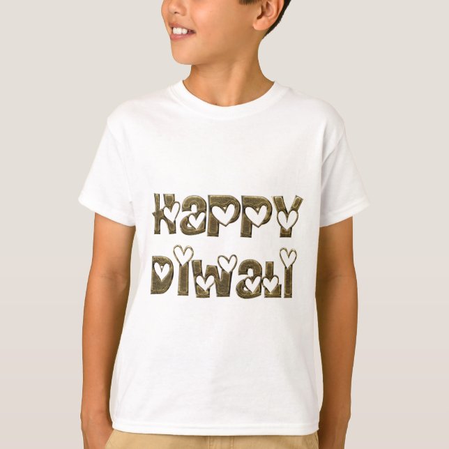 Happy Diwali Greeting Cute Hearts Typography T-Shirt (Front)
