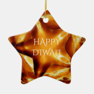 Happy Diwali Greeting Gold Copper Shiny Star Ceramic Tree Decoration