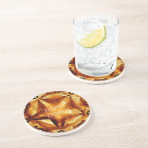 Happy Diwali Greeting Gold Copper Shiny Star Coaster