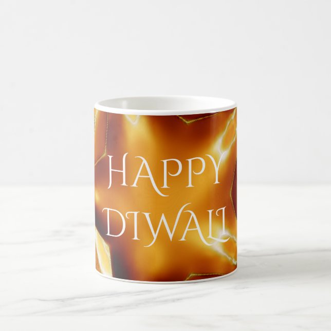 Happy Diwali Greeting Gold Copper Shiny Star Coffee Mug (Center)