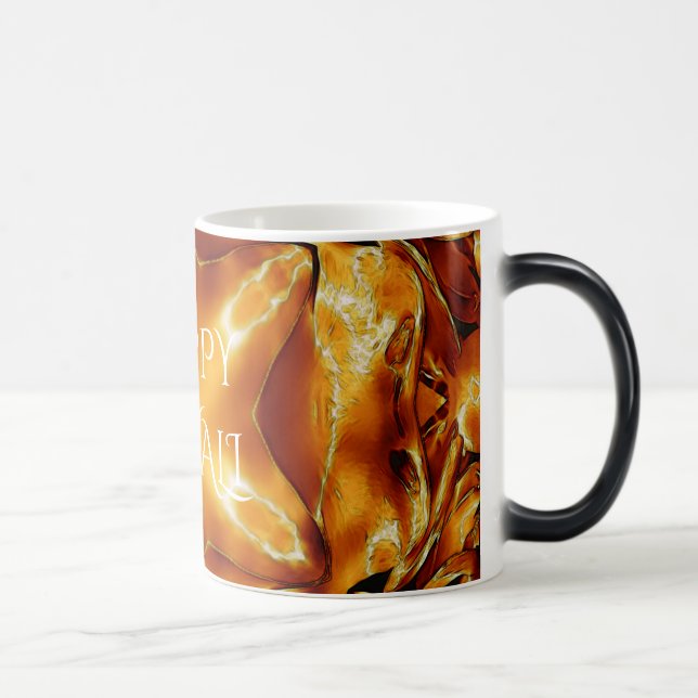 Happy Diwali Greeting Gold Copper Shiny Star Magic Mug (Right)