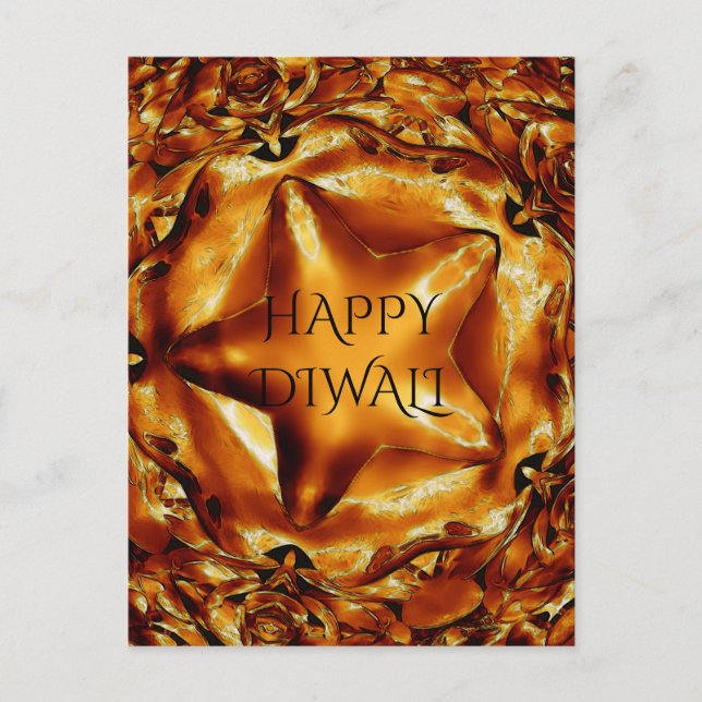Happy Diwali Greeting Gold Copper Shiny Star Postcard (Front)