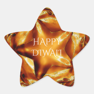 Happy Diwali Greeting Gold Copper Shiny Star Star Sticker