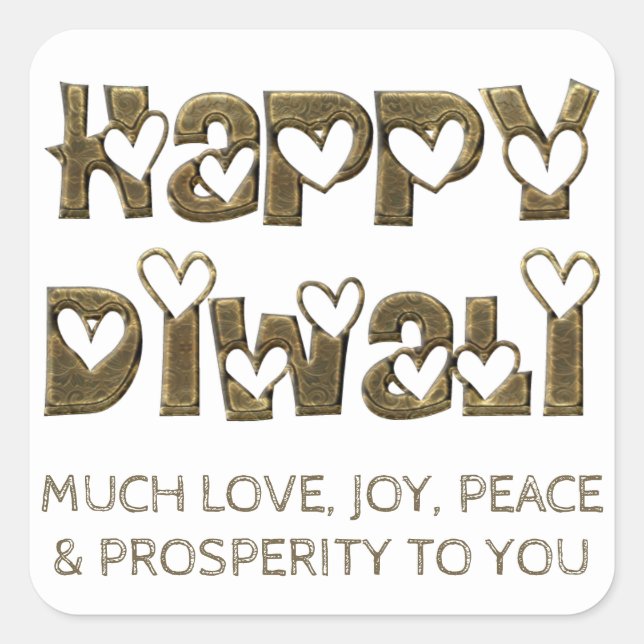 Happy Diwali Greeting Hearts Typography Sticker (Front)