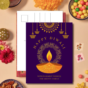 Happy Diwali Hindu Festival of Light Purple Holiday Postcard