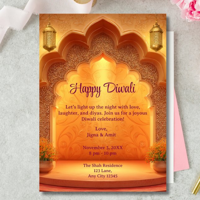 Happy Diwali Holiday Gold Lamps Light  Invitation (Creator Uploaded)