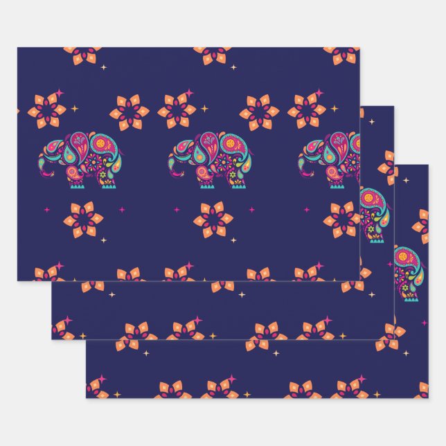 HAPPY DIWALI INDIA INDIAN ELEPHANT MANDALA  WRAPPING PAPER SHEET (Set)