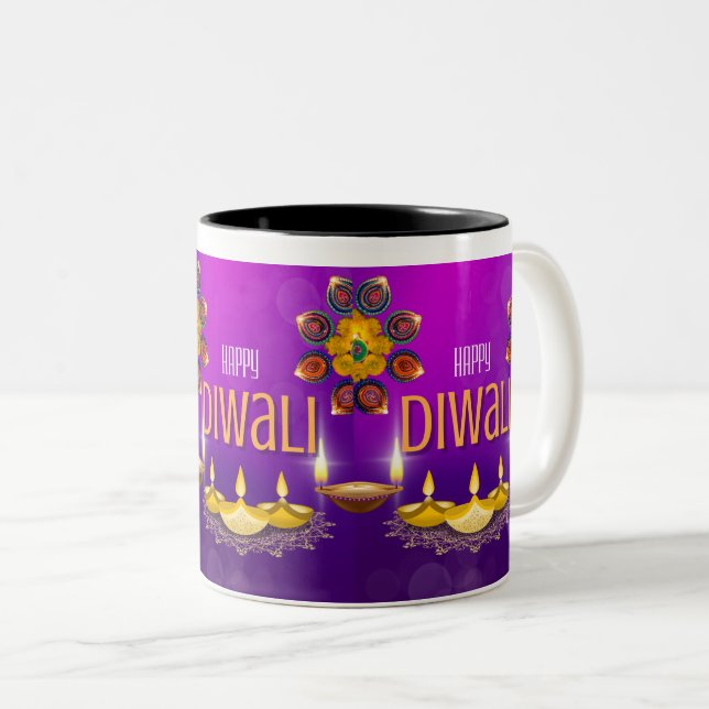 happy Diwali indian Festival of Lights Two-Tone Coffee Mug (Front Right)
