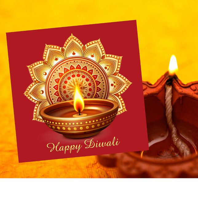 Happy Diwali Mandala Diya Festival of Light Red Holiday Card (Creator Uploaded)
