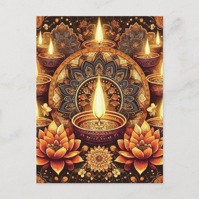 Happy Diwali Mandala Diya Lotus Festival of Light Holiday Postcard (Front)