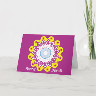 Happy Diwali Mandala Magenta Yellow Holiday Card