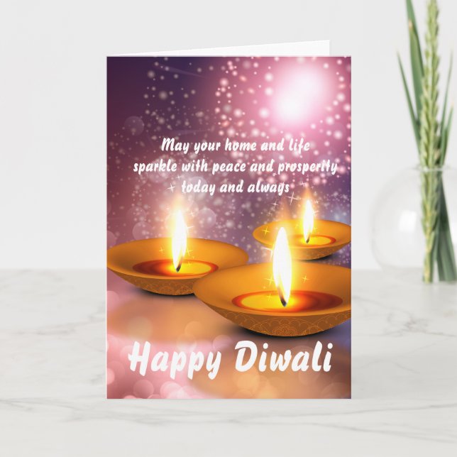 Happy Diwali oil Lamps on glowing fireworks Card (Front)