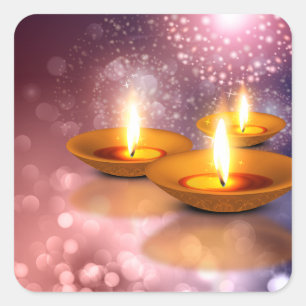 Happy Diwali oil Lamps on glowing fireworks Square Sticker