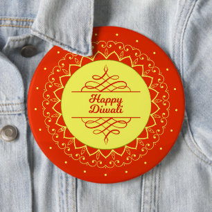 Happy Diwali Orange Cream Mandala Modern 6 Cm Round Badge