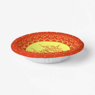 Happy Diwali Orange Cream Mandala Modern  Paper Plate