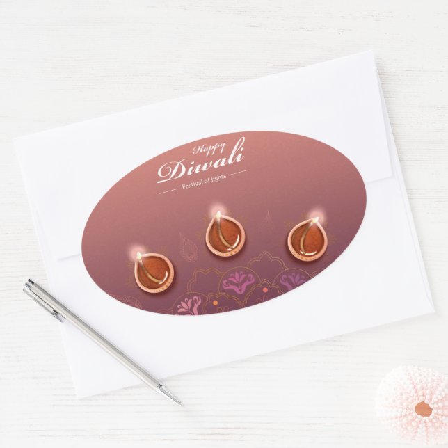 Happy Diwali Oval Sticker (Envelope)