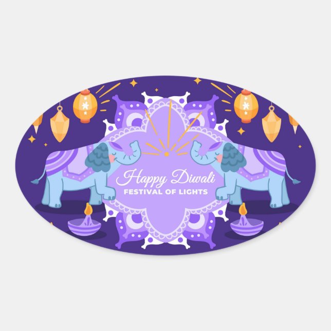 Happy Diwali Oval Sticker (Front)