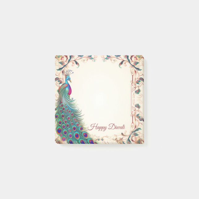 Happy Diwali Peacock Border Post-it Notes (Front)