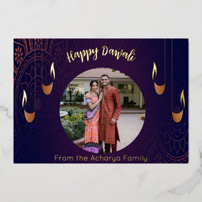 Happy Diwali Photo  Foil Holiday Card (Front)