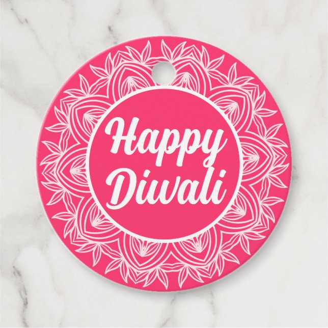 Happy Diwali Pink Rangoli Greeting Tag (Front)