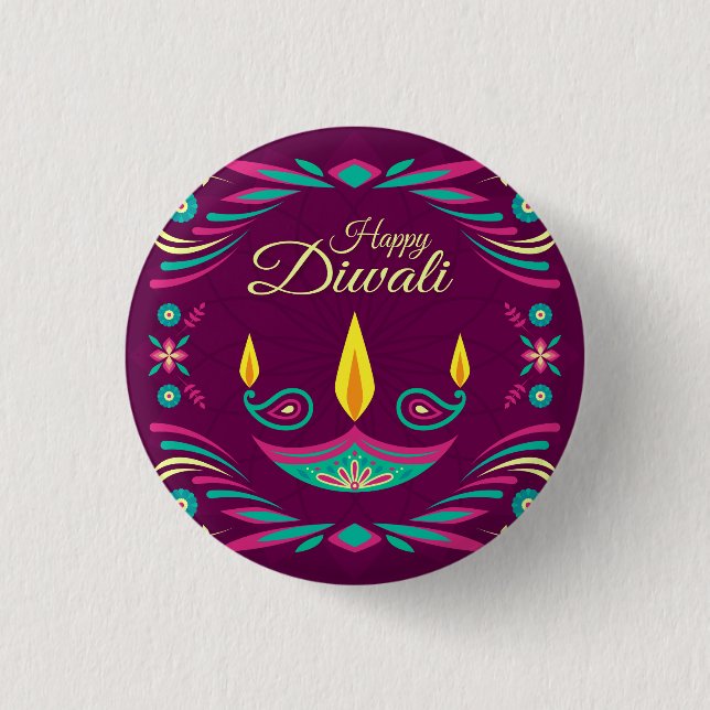 Happy Diwali purple candle illustration 3 Cm Round Badge (Front)