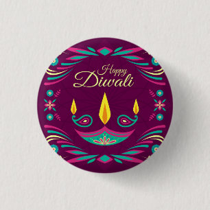 Happy Diwali purple candle illustration 3 Cm Round Badge