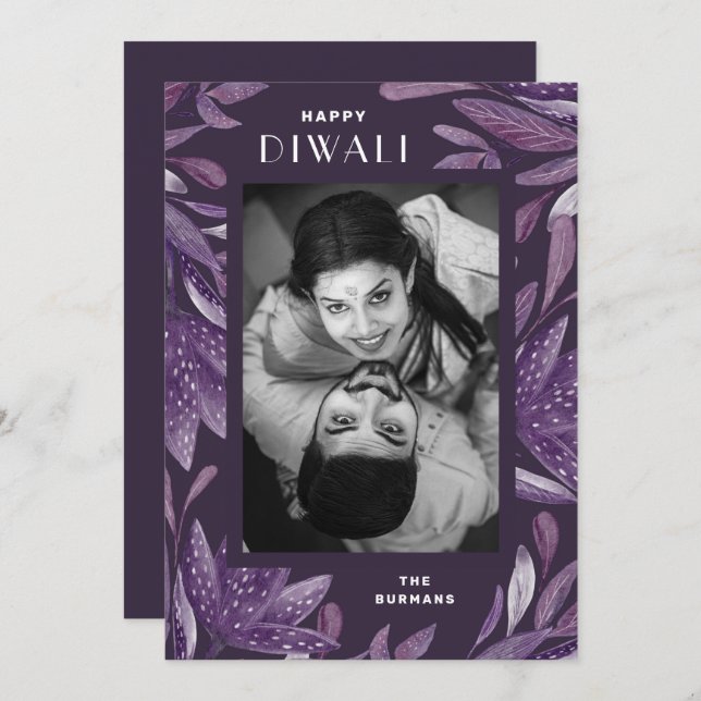 Happy Diwali. Purple festival of lights. India Holiday Card (Front/Back)